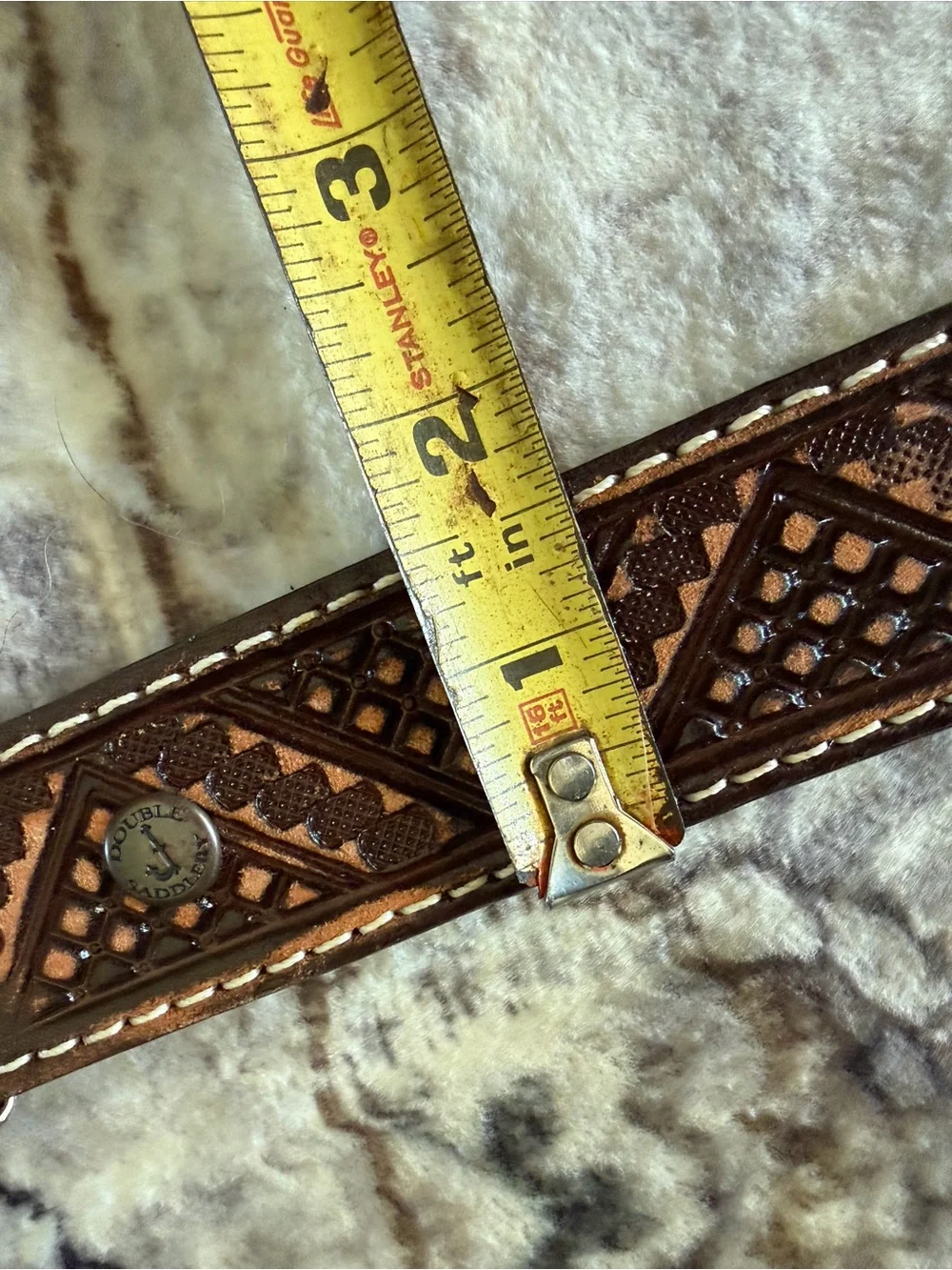 Double J Saddlery Brown Hand Tooled Leather Unisex Belt with Silver Buckle 34”